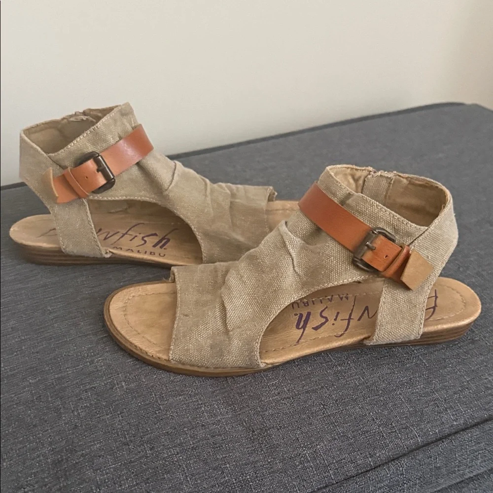 Blowfish Tan Canvas Sandal with Brown Leather Strap